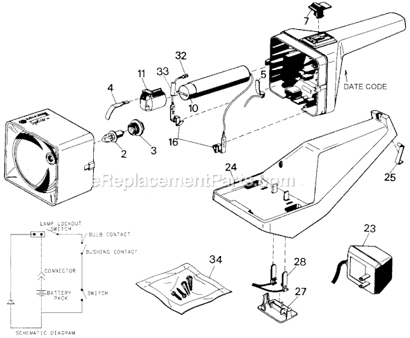 Page A Diagram and Parts List for 9360B Type 2 Black and Decker Worklight & Flashlight